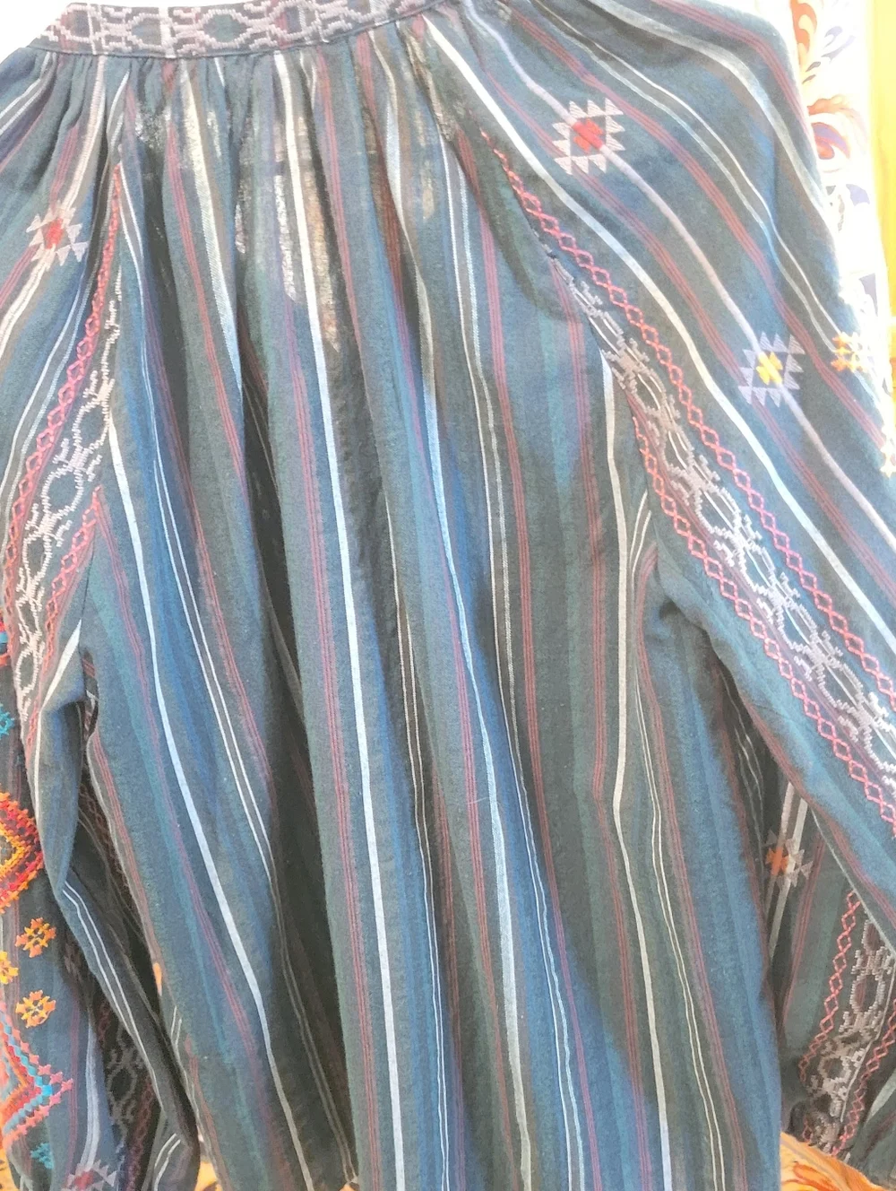 Embroidered Boho Tunic in Teal, Red & Yellow, Medium - Picture 8 of 9